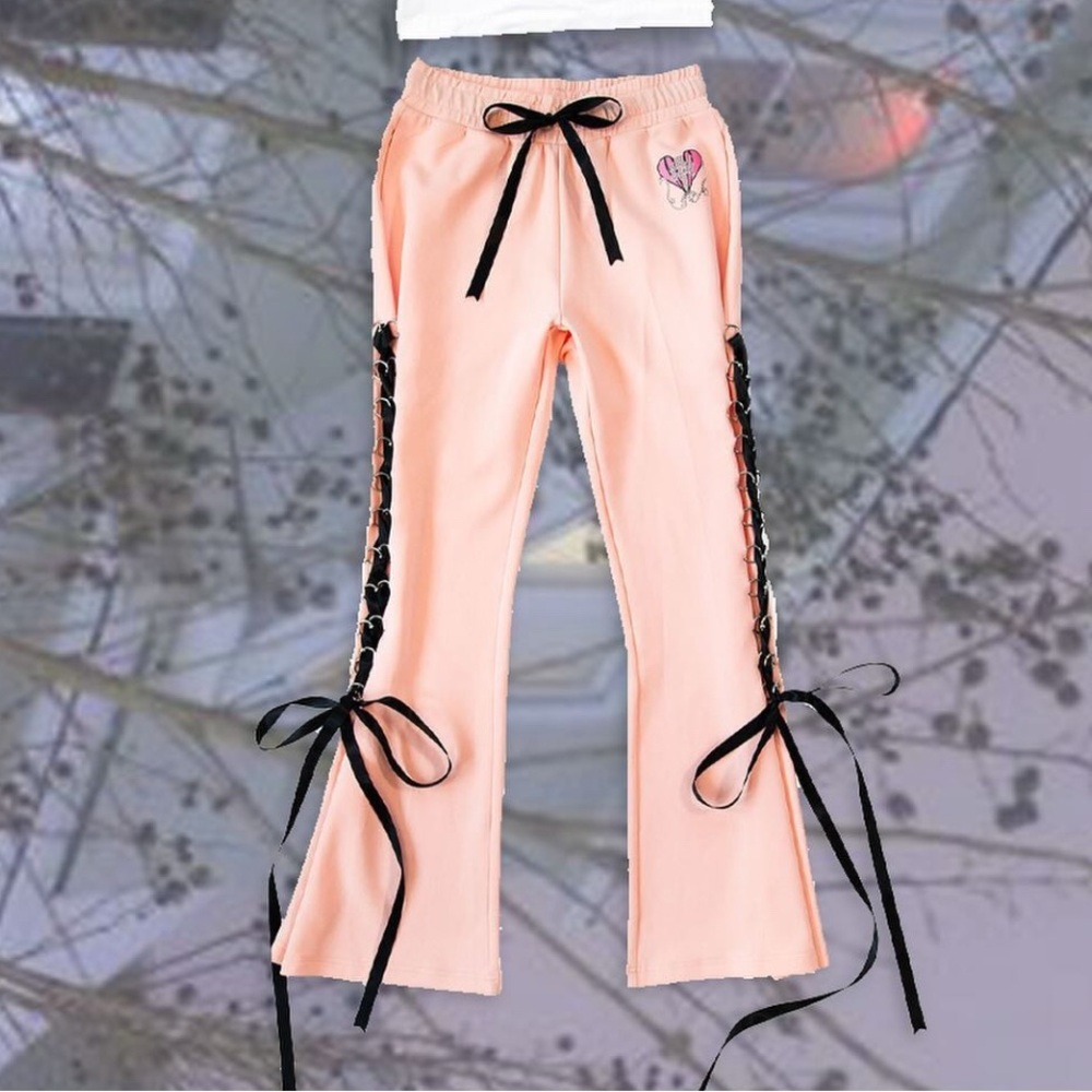 Pink and Black Wide Leg Pants with Bold Design